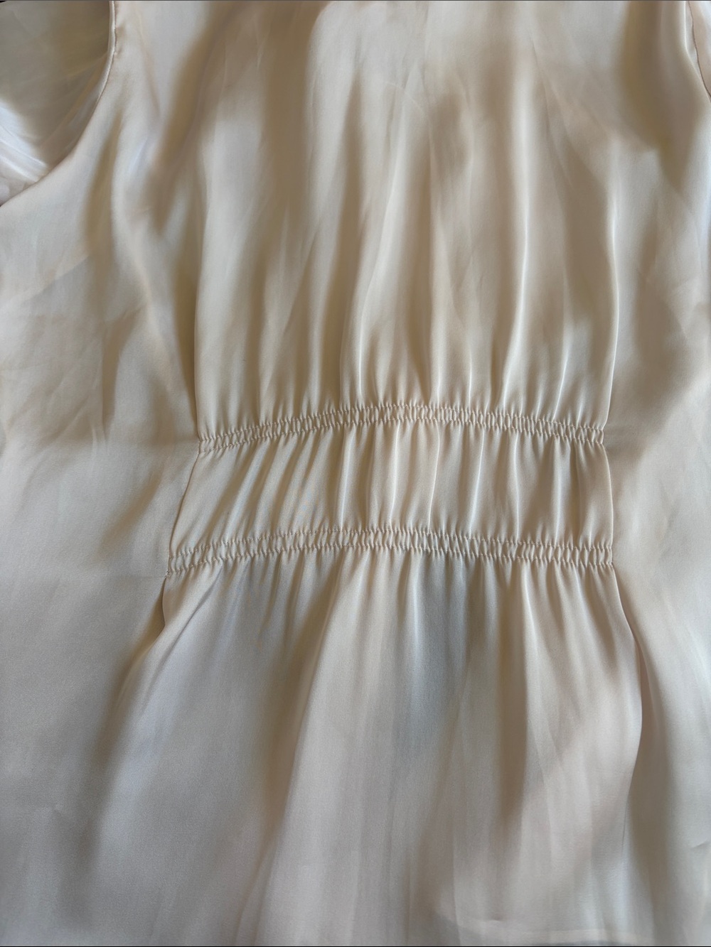 CAbi Ivory Satin Ruffle Blouse Size M Romantic Career Cottagecore Top - Picture 6 of 10